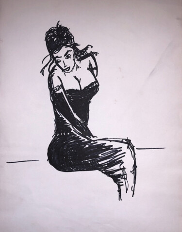 Drawing titled "femme assise" by Romain Mary, Original Artwork, Marker