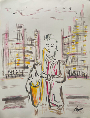 Malerei mit dem Titel "le saxophoniste" von Romain Mary, Original-Kunstwerk, Acryl
