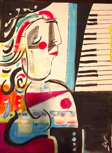 Tekening getiteld "femme pianiste" door Romain Mary, Origineel Kunstwerk, Acryl
