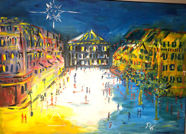 Painting titled "City Center" by Romain Mary, Original Artwork, Acrylic Mounted on Wood Panel
