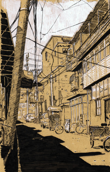 Dessin intitulée "Hutong, ses dernièr…" par Romain-Olivier Thieulot, Œuvre d'art originale