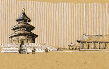 Dessin intitulée "Temple du ciel" par Romain-Olivier Thieulot, Œuvre d'art originale