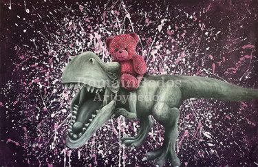 Painting titled "à dos de dino" by Romain Bedos, Original Artwork, Acrylic Mounted on Wood Stretcher frame