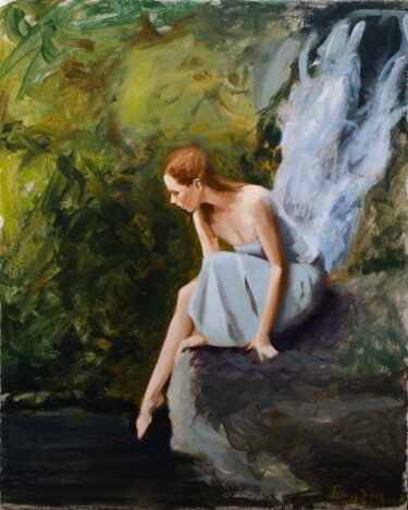 Painting titled "Falls" by Romain Eugène, Original Artwork, Oil Mounted on Wood Stretcher frame