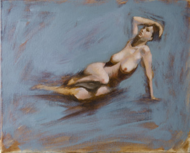 Painting titled "Nude Study" by Romain Eugène, Original Artwork, Oil Mounted on Wood Stretcher frame