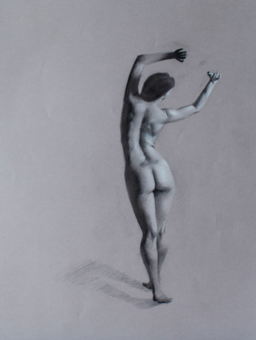 Drawing titled "Nu Féminin" by Romain Eugène, Original Artwork, Charcoal