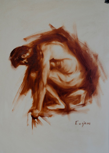 Painting titled "Nu en Monochrome 07" by Romain Eugène, Original Artwork, Oil