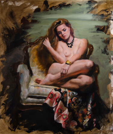 Malarstwo zatytułowany „Hailey” autorstwa Romain Eugène, Oryginalna praca, Olej Zamontowany na Drewniana rama noszy