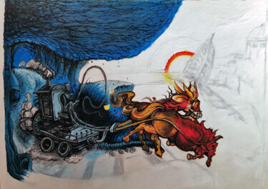 Dessin intitulée "The carriage of hell" par Roman, Œuvre d'art originale, Encre