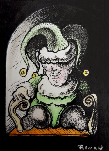 Zeichnungen mit dem Titel "Sad clown" von Roman, Original-Kunstwerk, Tinte