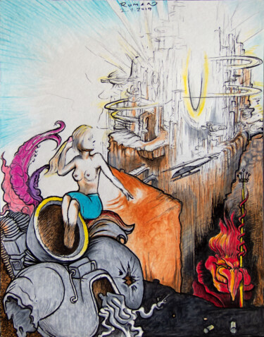 Рисунок под названием "Hommage à Freddie M…" - Roman, Подлинное произведение искусства, Цветные карандаши
