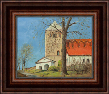 Painting titled "Landscape painting…" by Roman Divine, Original Artwork, Oil Mounted on Cardboard
