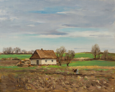 Schilderij getiteld "Landscape painting…" door Roman Divine, Origineel Kunstwerk, Olie Gemonteerd op Karton