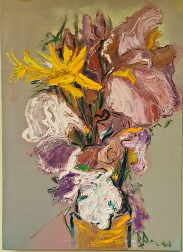 Painting titled "Flowers" by Roman Dub, Original Artwork, Oil