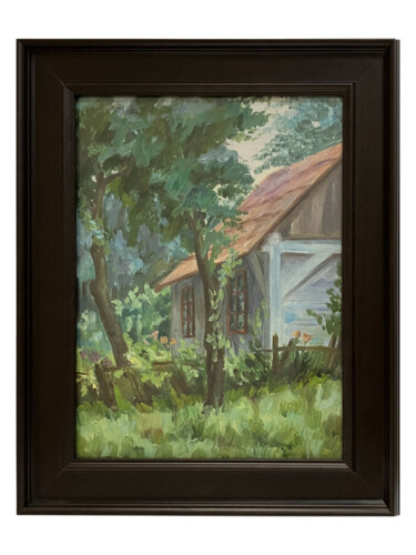 Painting titled "House in the forest" by Roman Grischenko, Original Artwork, Oil