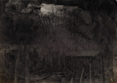 Painting titled "ДОЖДЛИВАЯ НОЧЬ" by Roman Malyshev, Original Artwork, Graphite