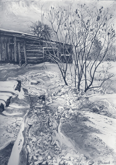 Pintura titulada "Зимняя сирень" por Roman Malyshev, Obra de arte original, Bolígrafo