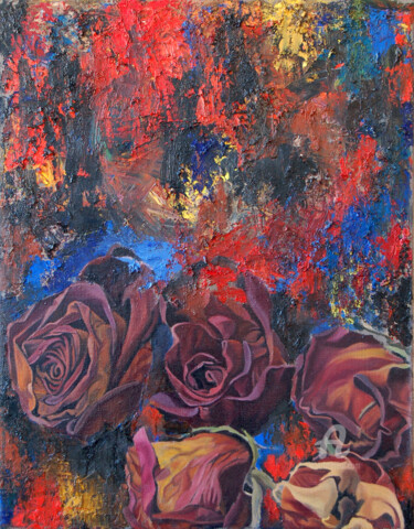 Painting titled "Dead roser" by Roman Rembovsky, Original Artwork, Oil Mounted on Wood Stretcher frame