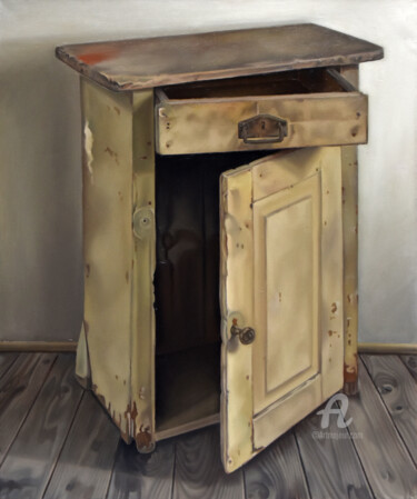 Painting titled "The empty cupboard" by Roman Rembovsky, Original Artwork, Oil Mounted on Wood Stretcher frame