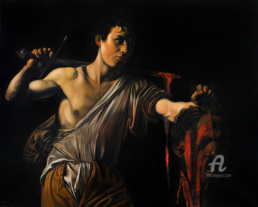 Pintura titulada "David with Head by…" por Roman Rembovsky, Obra de arte original, Oleo Montado en Bastidor de camilla de ma…