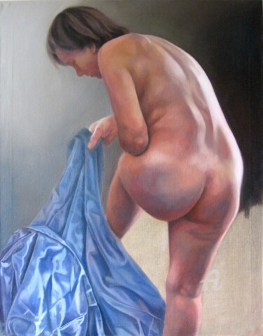 Painting titled "Blue" by Roman Rembovsky, Original Artwork, Oil Mounted on Wood Stretcher frame