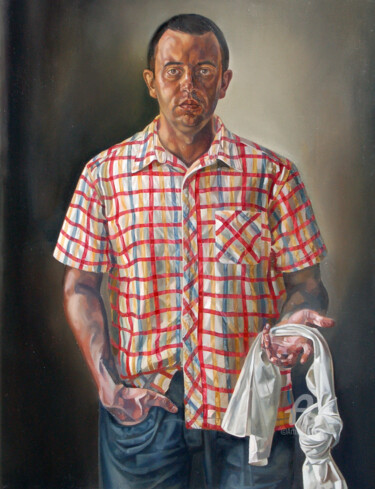 Painting titled "Self-portrait 2" by Roman Rembovsky, Original Artwork, Oil Mounted on Wood Stretcher frame
