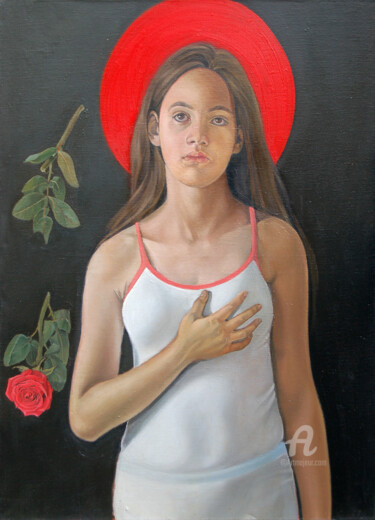 Painting titled "Marina" by Roman Rembovsky, Original Artwork, Oil Mounted on Wood Stretcher frame