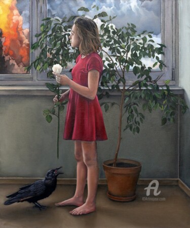 Painting titled "In the silence" by Roman Rembovsky, Original Artwork, Oil Mounted on Wood Stretcher frame