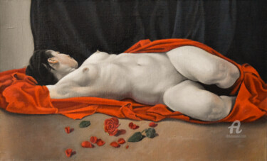 Schilderij getiteld "Roses" door Roman Rembovsky, Origineel Kunstwerk, Olie
