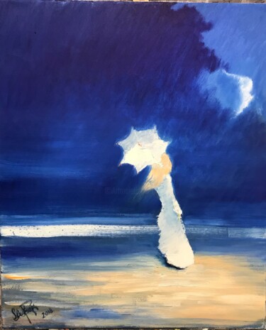 Картина под названием "Walking by the sea" - Roman Sleptsuk, Подлинное произведение искусства, Масло