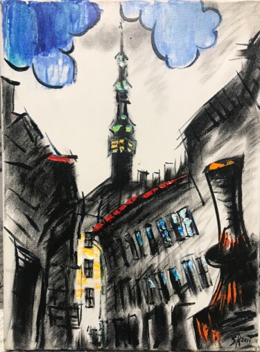 Painting titled "old Tallinn" by Roman Sleptsuk, Original Artwork, Acrylic