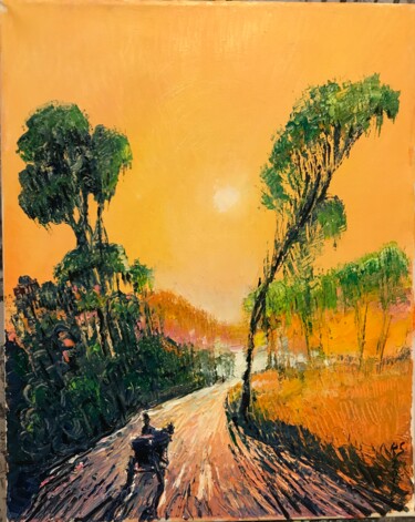 Peinture intitulée "Golden evening" par Roman Sleptsuk, Œuvre d'art originale, Huile