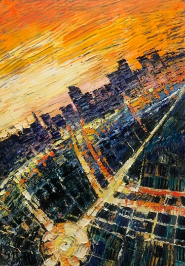 Peinture intitulée "A cityscape" par Roman Sleptsuk, Œuvre d'art originale, Huile