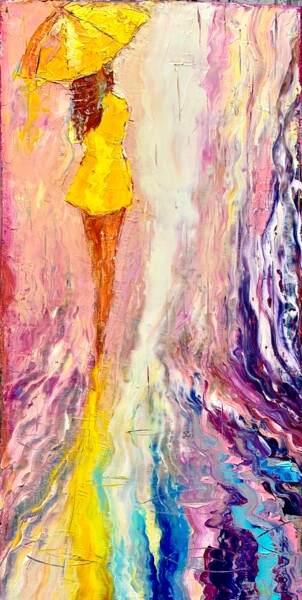 Painting titled "She is..." by Roman Sleptsuk, Original Artwork, Oil Mounted on Wood Stretcher frame