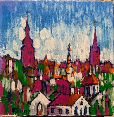 Painting titled "old town-2" by Roman Sleptsuk, Original Artwork, Oil