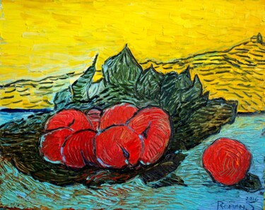 Pittura intitolato "the peaches" da Roman Sleptsuk, Opera d'arte originale, Olio