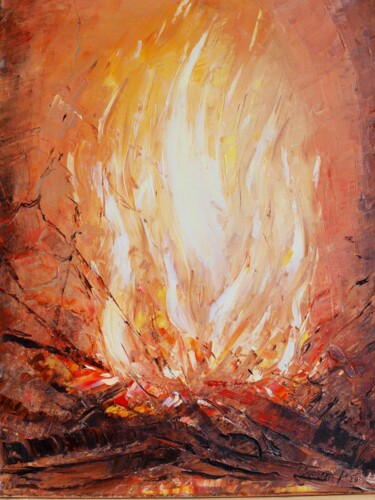 Painting titled "a fireplace" by Roman Sleptsuk, Original Artwork, Oil