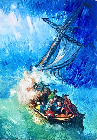 Schilderij getiteld "The Storm on the Se…" door Roman Sleptsuk, Origineel Kunstwerk, Olie