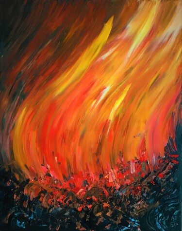 Painting titled "The heat of the fire" by Roman Sleptsuk, Original Artwork, Oil