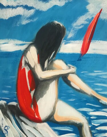 Картина под названием "The scarlet sails" - Roman Sleptsuk, Подлинное произведение искусства, Акрил
