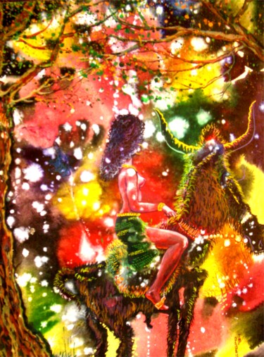 Peinture intitulée ""Ночная прогулка"" par Roman Siabro, Œuvre d'art originale, Aquarelle