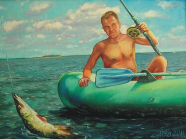 Pintura titulada "Удачная рыбалка (Ви…" por Roman Siabro, Obra de arte original, Oleo