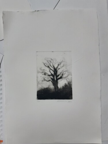 Printmaking titled "Petit arbre gravure…" by Romana, Original Artwork, Engraving