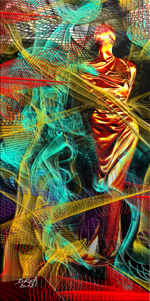 Arts numériques intitulée "voilage or et sang" par Roman Drea, Œuvre d'art originale, Peinture numérique