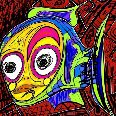 Digitale Kunst mit dem Titel "Fish spirit" von Romane Quesney, Original-Kunstwerk, Digitale Malerei Auf Aluminium montiert