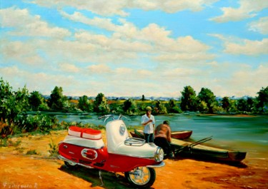 Peinture intitulée "beside the river.jpg" par Roman Fedosenko, Œuvre d'art originale, Huile