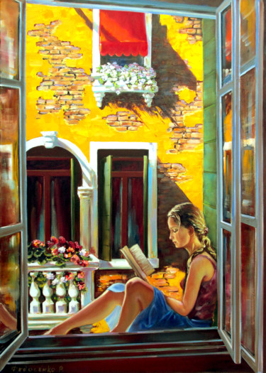 Painting titled "Interesting book" by Roman Fedosenko, Original Artwork, Oil