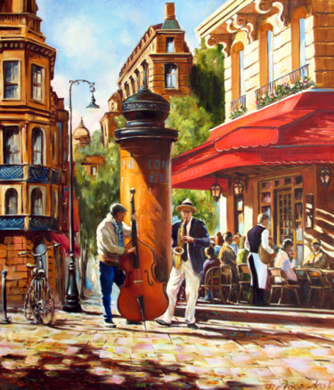Painting titled "Paris, street music…" by Roman Fedosenko, Original Artwork, Oil