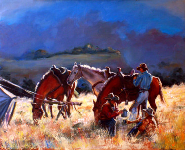 Painting titled "Camp" by Roman Fedosenko, Original Artwork, Oil