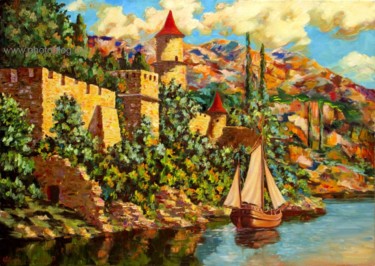 Painting titled "The old castle walls" by Roman Fedosenko, Original Artwork, Oil